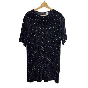 H&M Velour Black Dress with Gunmetal Bedazzle Dots